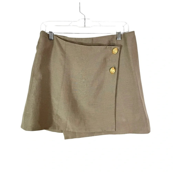 NEW Aje. Linen Blend Realm Wrap Front Mini Skirt Desert Khaki Size 10 - Picture 5 of 11